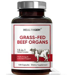 Beef Organs Supplement, Grass Fed Beef Liver, Kidney, Heart, Pancreas, Lung, Spleen, Bone, Total Body Wellness & Performance, Non-GMO, Gluten-Free, 120 Count, EXP 11/09/2028