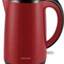 Secura Original Stainless Steel Double Wall Electric Water Kettle 1.8 Quart with Auto Shut-Off & Boil-Dry Protection, Red SWK-1701DR/HB-3227B