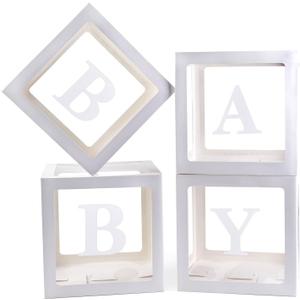 Baby Boxes With 4 pcs Letters White Clear Balloon Box Blocks for Baby Shower and Birthday Party