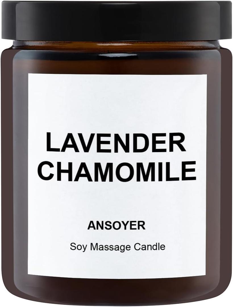 Massage Oil Candles, Massage Candles for Relaxation Gifts, Body Oil, Body Lotion, Edible Soy Wax + Hemp Seed Oil Based, Candle That Turns into Massage Oils, Jars- 7 OZ (Chamomile Lavender)