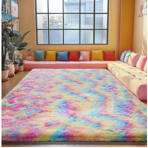 Rainbow Area Rugs for Girls Bedroom, 9x12 Fluffy Fuzzy Shaggy Carpet for Kids Playroom Nursery Living Room, Thick Soft Plush Mat for Kids Baby Boys Teen Dorm Home Decor Aesthetic