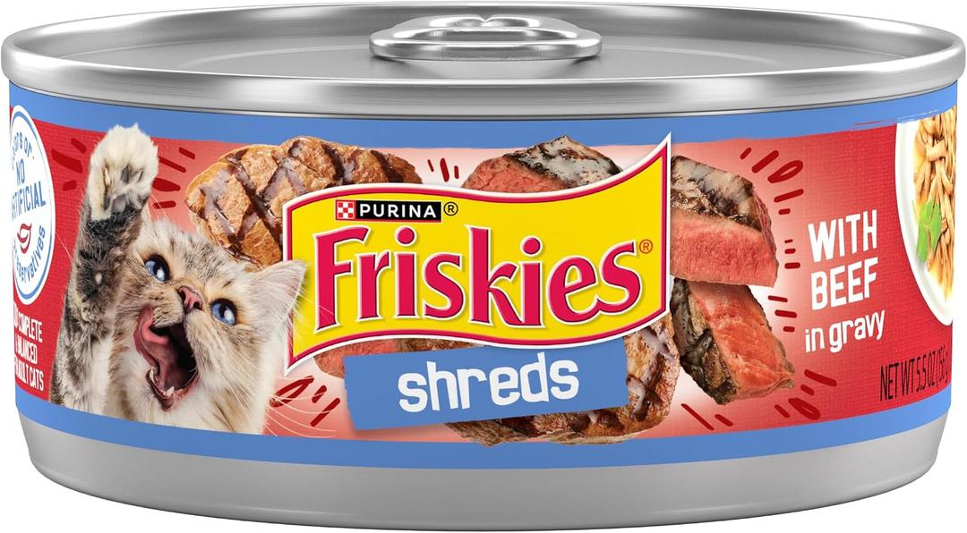 Purina Friskies Shreds With Beef in Gravy Wet Cat Food - (Pack of 24) 5.5 oz. Cans (EXP 04/30/28)