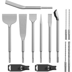 GSTK 11PCS Carbide SDS PLUS Chisel Set, SDS PLUS Drill Rotary Hammer Bits Drill Cleaning Concrete Tile Set Drill Chisel Set, Ideal for Removing Tiles, Mortar, Bricks, Stones, Concrete, Blocks