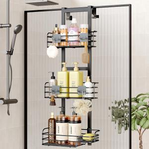 Nieifi Over The Door Shower Caddy Pantry Organizer Rack with Reliable Hooks, Sturdy Hanging Shower Organizer Shelf Basket Storage Rack, Bathroom Shelves Drill Free Extra Large, Black (A-Black)