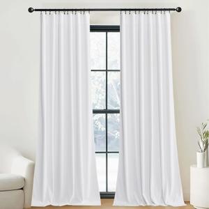 NICETOWN White Velvet Curtains and Drapes, Extra Long Elegant Wall Backdrop Drapes for Holiday Season Home Decoration (Set of 2, Rod Pocket Design, 144 inches Long) (52"W x 144"L (Pack of 2), Pure White)