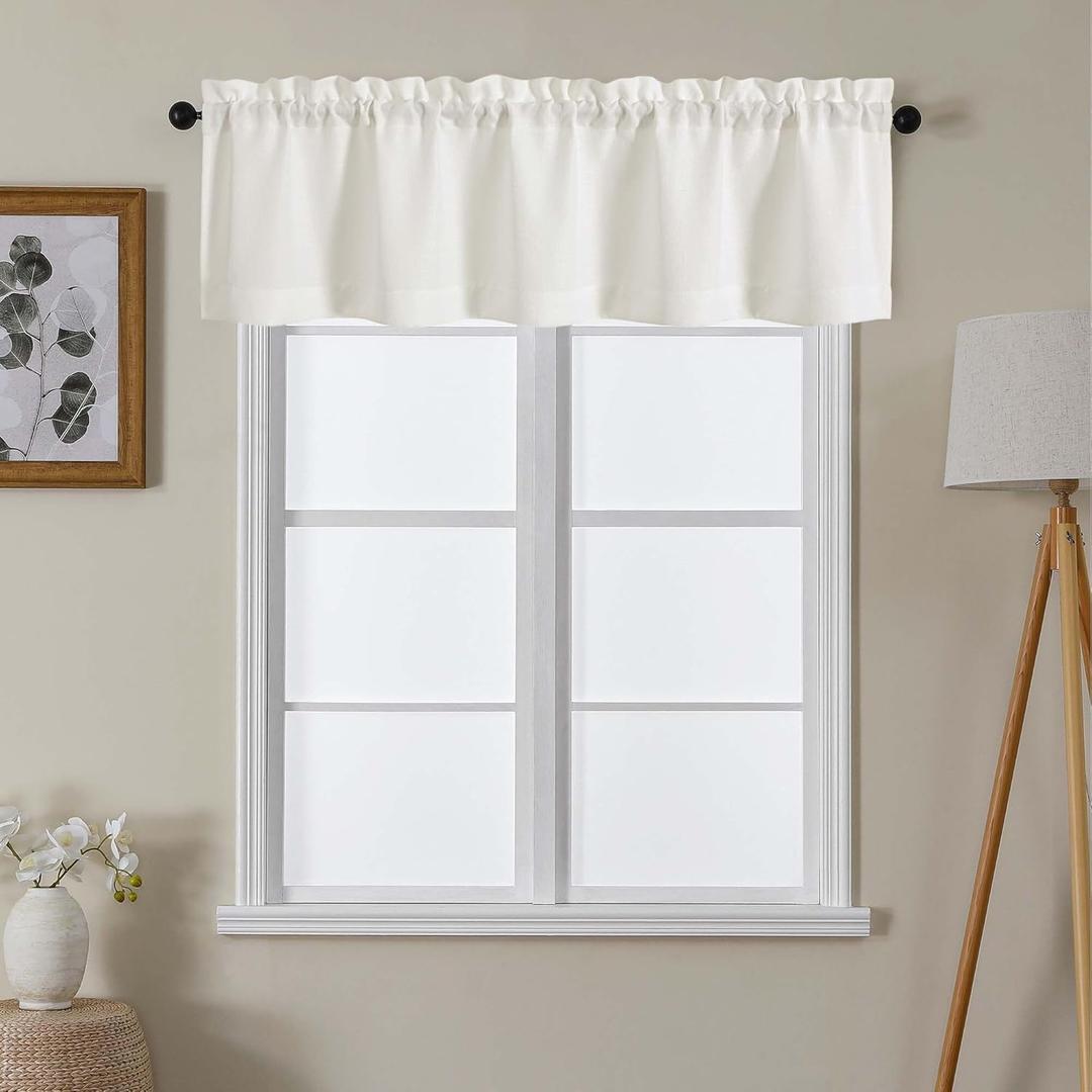 Lecloud Ivory Valance for Windows 14 Inch Length 1 Piece, Semi Sheer Faux Linen Textured Window Valance for Bedroom Living Room Kitchen, Small Curtain with Dual Rod Pocket, 60" W x 14" L