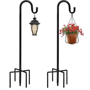 JOYSEUS Shepherd Hooks 2 Pack - 48 Inches High 1/2 Inch Thick Adjustable Rust Resistant Shepards Hooks for Outdoor Solar Lights, Lanterns, Flower Basket, Bird Feeder.