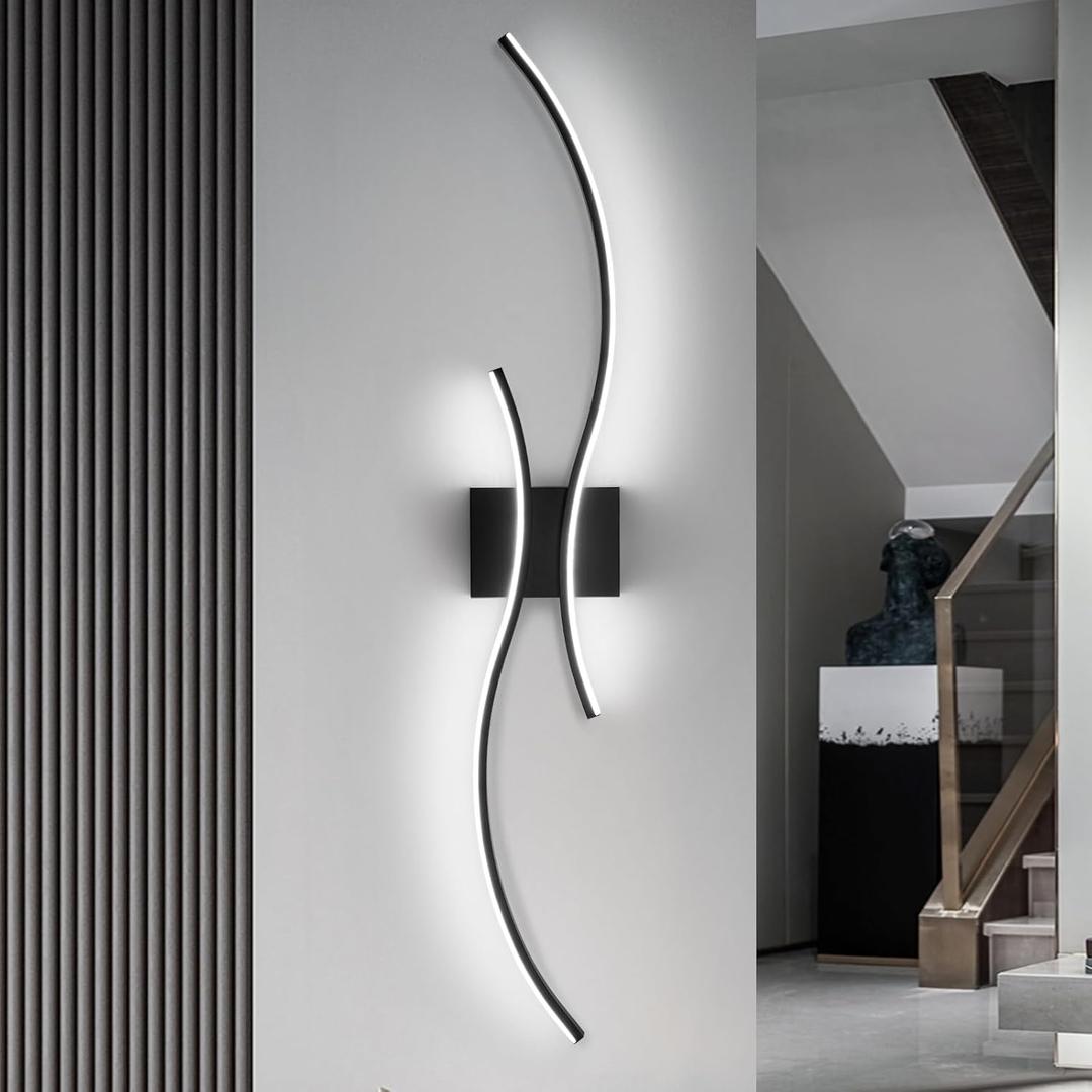 CANEOE Modern Led Wall Light, 39inch Black Indoor Led Wall Sconce Lighting, Bathroom Vanity Light Fixtures Over Mirror for Living Room Hallway Bedroom Bedside Wall Lamp (Cool White, 6000K), 1 Pack, Hard-Wired