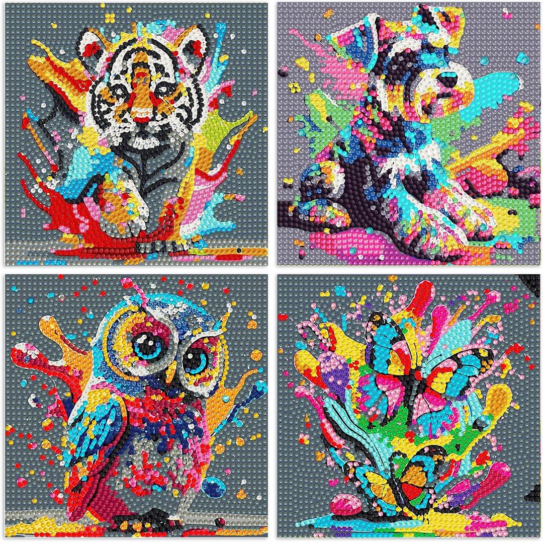 WEMEON 4 Pack Diamond Art Kits for Kids- Diamond Art Painting Crafts for Kids Ages 4-8-12, Diamond Art Painting Birthday Gifts for Girls and Boys(6x6inch)