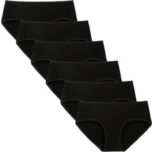 INNERSY Girls Cotton Underwear Teen Comfortable Panties 6 Pack (12-14 Years, All Black)