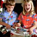 Yoimira Boys Christmas Shirt,Ugly Tropical Hawaiian Shirts for Kids Button Down Vacation Party Short Sleeve 7-14 Years