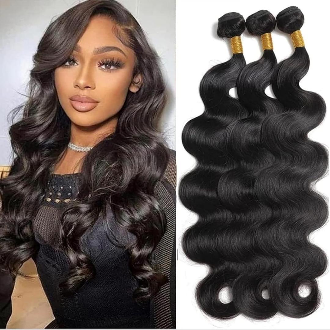 Human Hair Bundles Body Wave Bundles Human Hair 18 20 22 Inch 3 Bundles Human Hair 12A Grade 100% Unprocessed Brazilian Virgin Hair Natural Black