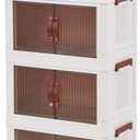 G-Rack Stackable Storage Organiser - Space-Efficient Plastic Storage Bin with Doors - Practical, Removable, Foldable Cabinet - Movable, Stackable Storage Bins - Transparent/White - Set of 4