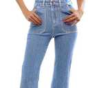 Qazel Vorrlon Denim Jumpsuit for Women Flare Wide Leg Blue Jean Jumper Short Sleeve Button Stretch Long Romper Pant 14