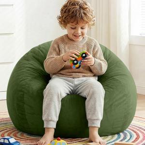 Stuffed Animal Storage Bean Bag Chair Cover for Kids (No Filler), Soft Comfy Velvet Beanbag Chair Cover Machine Washable,Kids Bean Bag Chair with Handle for Living Room Bedroom Dorm,Dark Green, S for Kids