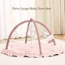 ANGELBLISS 5 in 1 Baby Play Gym Mat, Reversible Tummy Time Mat with 5 Sensory Toys for Stage-Based Developmental, Thick & Large Baby Activity Center from Newborn to Toddler (
Pink
)