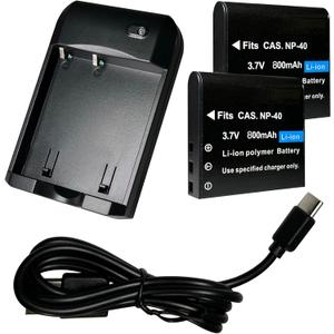 NP-40 Battery Charger, Digital Camera Battery Charger with 2 Pieces CAS. NP-40 3.7V 800mAh Li-ion Rechargeable Battery and Type-C Charging Cable