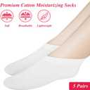 4 Pairs White Spa Cotton Socks, Reusable Hydrating Socks, Cotton Blend Breathable Foot Mask Sleeves for Dry, Cracked Feet Relief, Overnight Moisturizing Foot Care, Home SPA Therapy, 21.8cm