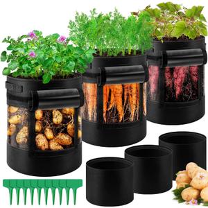 3 Pack 10 Gallon 360 Visibility Potato Grow Bags with Shading Flap, Plant Grow Bags for Growing Potatoes Heavy Duty Thickened Nonwoven Fabric Gardening Vegetable Growing Bags with Harvest Window