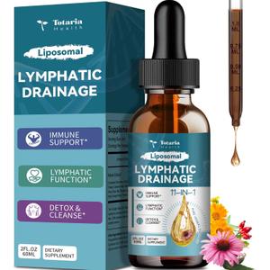 Liposomal Lymphatic Drainage Drops - 11 In 1 Organic Lymphatic Drainage Supplement with Burdock Root, Echinacea, Elderberry, Calendula, Cleavers Herb, Dandelion Supports Lymphatic Health 2 FL.OZ, Best Before: 2028/05/03