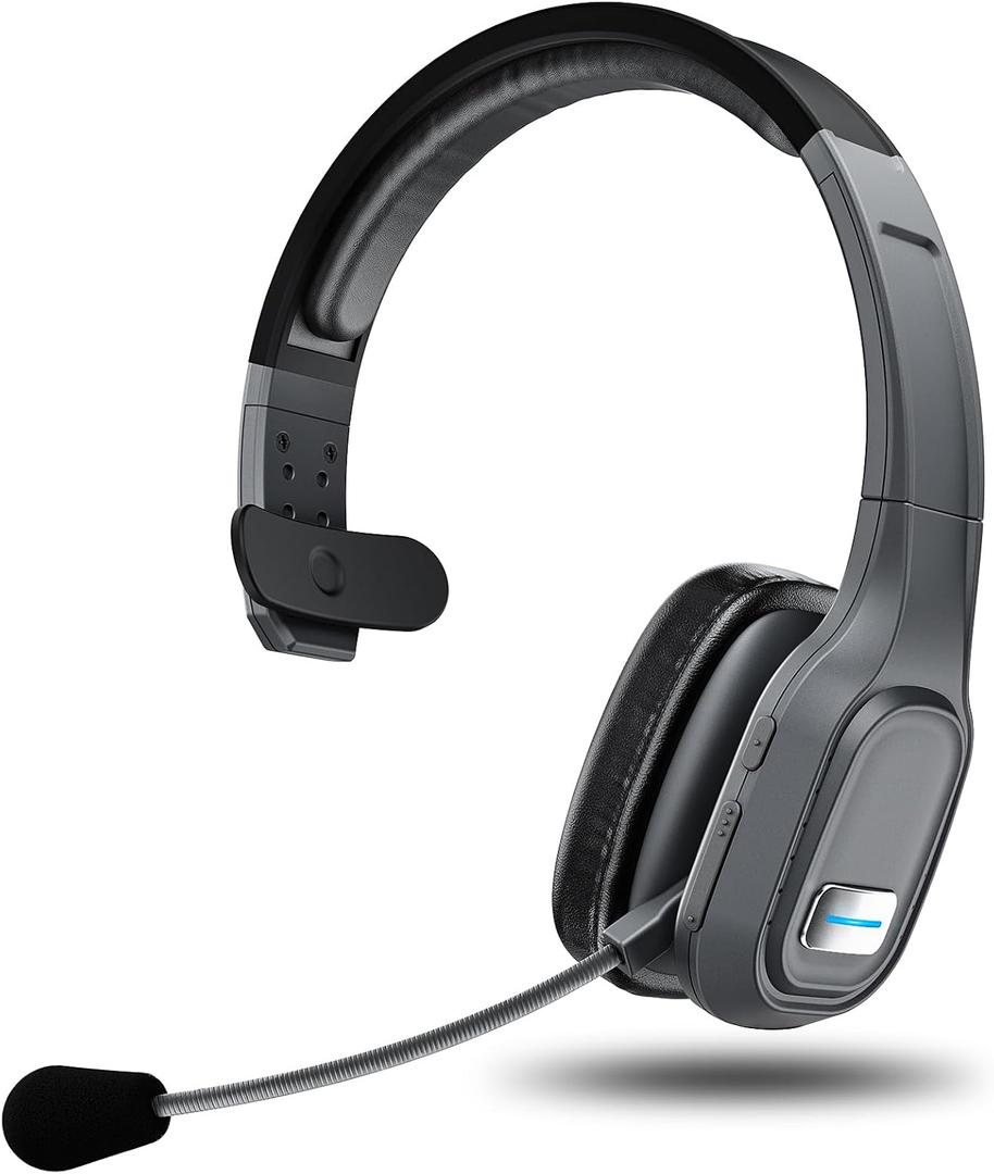 Bluetooth Headset, 60Hrs Working Time with Noise Canceling, Trucker Wireless Headset with Mic & Mute, Voice Control, Bluetooth Headphones Multipoint for Truck Driver, Office, CallCenter, Phone/PC (Lightgrey)
