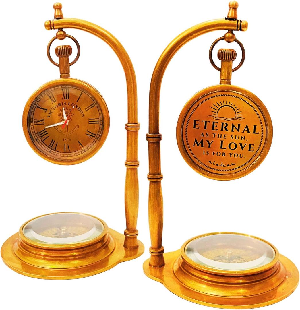 Anniversary Table Clock Compass | Romantic Vintage Lovers Decor for Him Her | Wedding Anniversary 50th 40th 25th 20th 1st Gift Idea for Husband Wife Boyfriend Girlfriend (Eternal Love - NEO)
