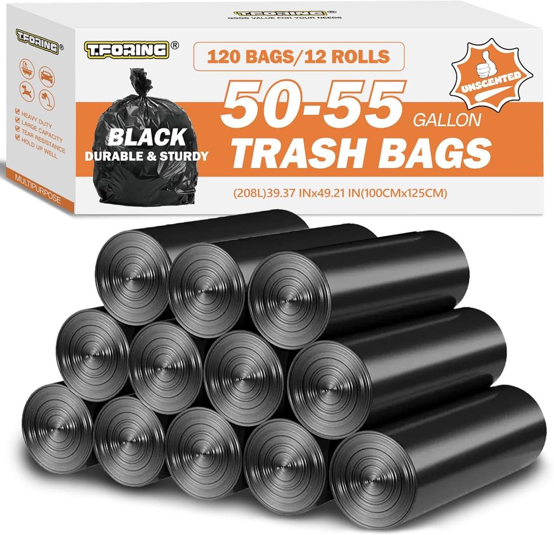 50-55 Gallon Black Trash Bags 120 Count - 40''x50'' Extra Large 50+ Gallon Garbage Bags,Unscented Strong Huge Can Liners for Construction Industrial Yard Outdoor Commercial