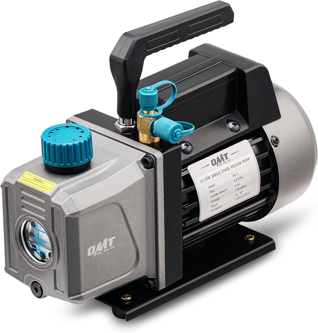 Orion Motor Tech Vacuum Pump, 3.5 cfm 1/4 hp HVAC Single Stage Vacuum Pump for R12 R22 R134a R410a R502, Auto AC Vacuum Pump Kit for Automotive Air Conditioner Resin Degassing & More, Oil Included (Grey)