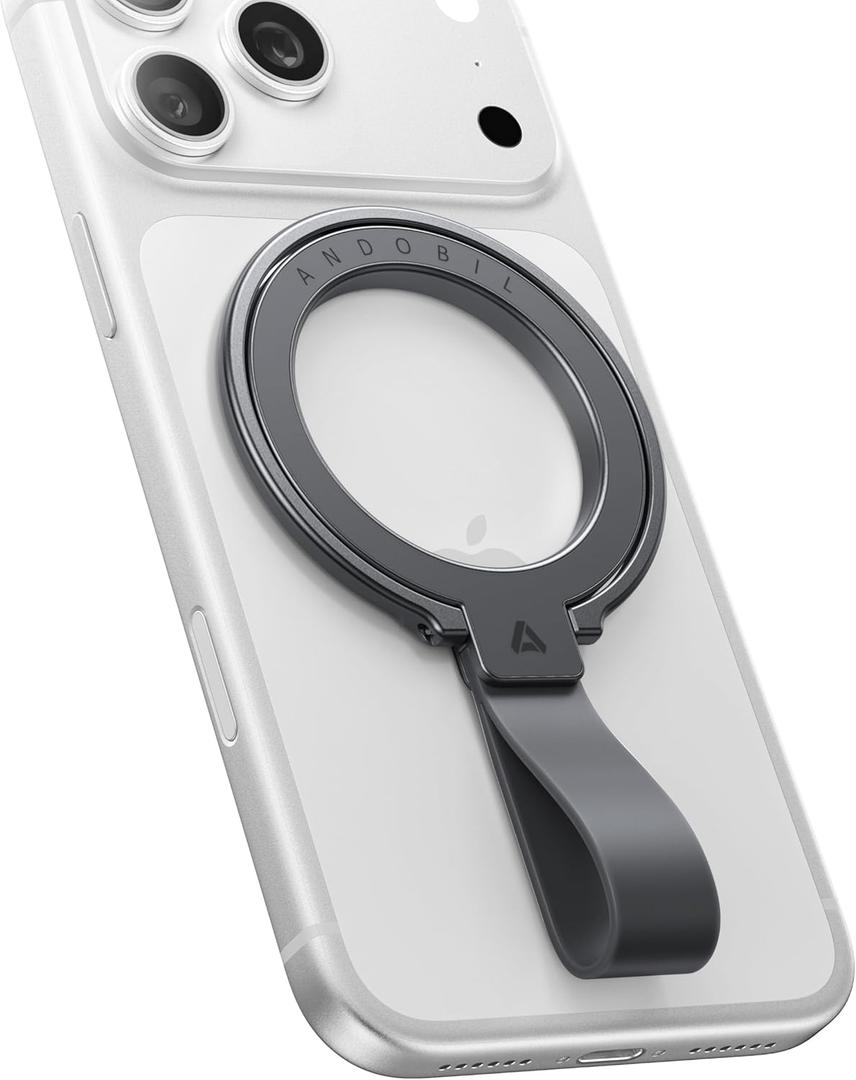 andobil [2025 Unrivaled Stability] Magnetic Phone Grip Holder for MagSafe Ring Stand Holder Kickstand Compatible with MagSafe Accessories for iPhone 17 Air 16 Pro Max Plus 15/14/13/12&Android, Grey (Silicone)