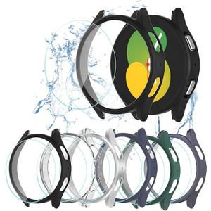 [6+6Pack Case and Screen Protector for Samsung Galaxy FE/Galaxy Watch 5/ Galaxy Watch 4 40mm, Bubble Free Tempered Glass Screen Protector + Waterproof Matte Hard PC Bumper Cover