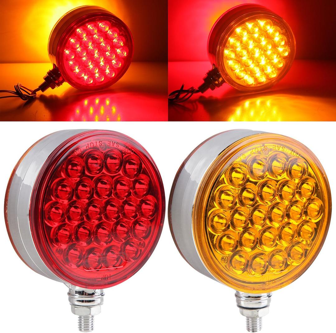 2Pcs 4" Double Face Led Turn Signal Lights 48LED, Round Double Face Led Fender Pedestal Lights Stop Turn Tail Amber/Red Post Mount Dual Trailer Lights 10V-30V for Truck Trailer Towing