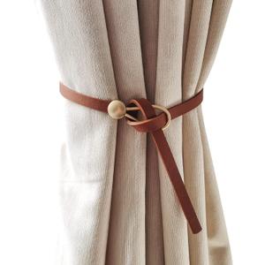 4 PCS Leather Curtain Rope Tiebacks,Curtain Tie Drapes Curtain Holdbacks Curtain Ring Clips Vintage Style Curtain Tie Backs Curtain Buckle for Home Decorations (Brown)