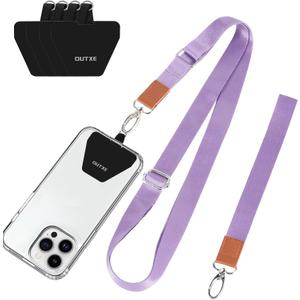 OUTXE Phone Lanyard - 4 Pads, 1 Adjustable Neck Strap, 1 Wrist Strap, Nylon Phone Lanyard Compatible with All Smartphone- Mystic Purple
