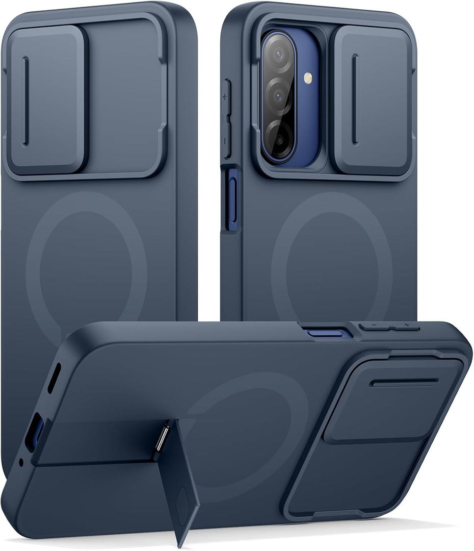 SURITCH for Samsung Galaxy A17/A26 5G Case, Compatible with MagSafe, Shockproof Bumper Cover Slim Magnetic Protective Cases with Camera Cover & Adjustable Metal Kickstand for Galaxy A17/A26 5G, Blue