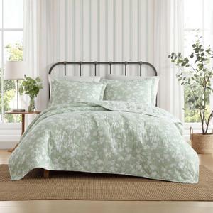 Laura Ashley - Quilt Set, Luxuriously Soft Bedding with Matching Shams, Floral Design, Elegant Home Essentials (Adorabelle Silhouette Green, Full/Queen)