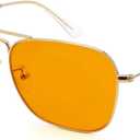 IOHLNG Square Aviator Sunglasses for Women Men Polarized Pilot Military Square Shades Classic Vintage Metal Sun Glasses (Polished Gold Frames + Dual Ar 99.99% Blue Light Blocking Amber Orange Lens)