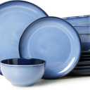 Pokini Stoneware Dinnerware Sets, Ceramic Plates and Bowls Set, Microwave & Dishwasher Safe Kitchen Dish Set, Modern Dinner Salad Plates | Cereal Bowls for 4, Dishware Sets Gray Green