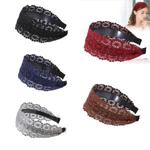 DORIS&JACKY Fashion 2.5 Inch Wide Lace Headbands Elastic Hairbands With Teeth Headwear Accessories For Women And Girls (LACE-5 pcs)