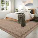 Scalloped Washable Rug 9x12 Area Rugs for Living Room, Solid Tan Rug for Bedroom Girls, Non Slip Throw Mat with Rubber Back, Soft Dorm Nursery 9x12 Carpet for Dining Room