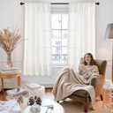 YoungsTex Linen Semi Sheer Curtains 63 Inch Length for Living Room Windows, Ivory White Light Filtering Drapes with Rod Pocket Back Tab Natural Textured for Bedroom, 52 X 63 Inch