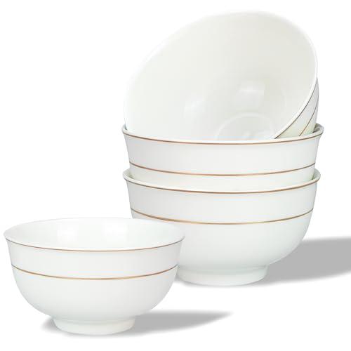 KeyChefLAB 4.5-Inch Porcelain Ceramic Bowls for Kitchen, White Serving Bowls for Soup Pasta Salad Fruit Snack Noodles Ice Cream White Rice Cereal Bowl 12 oz Dinnerware Sets (Set of 4)