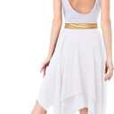 Liturgical Praise Dance Dresses for Women Adult Lyrical Dance Dress Modern Contemporary Costumes Worship Sleeveless Metallic Color Block Irregular Hem Chiffon Flowy Midi Dress Dancewear White XS