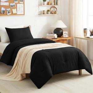 CozyLux Twin Comforter Black, 2 Pieces Twin Extra Long Comforter Set with Corner Tabs, Twin XL Breathable Bedding Sets for College Dorm, Luxury Bed Set with Down Alternative Comforter and 1 Pillowcase