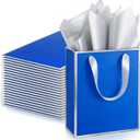 Yeaqee 24 Pack Metallic Paper Gift Bags with Handle and Tissue 9x7x3.1 Gold Foil Welcome Thank You Favor Bags Return Gifts for Wedding Mothers Graduation Bridesmaid Birthday(Royal Blue,Silver)