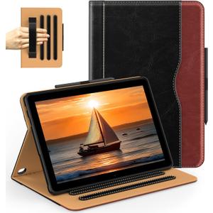 for Amazon Fire HD 10 Tablet (13th/11th Generation 2023/2021 Released), Auto Wake/Sleep PU Leather Folio Case with Pocket/Multi-Angle Stand/Pen Holder for HD 10/10 Plus, Black/Brown