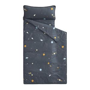 Wake In Cloud - Toddler Nap Mat with Pillow and Blanket, 100% Cotton Fabric, for Kids Boys Girls in Daycare Kindergarten Preschool, Roll Up Sleeping Bag, Gray Spaces, Standard (Standard - 50"x20")