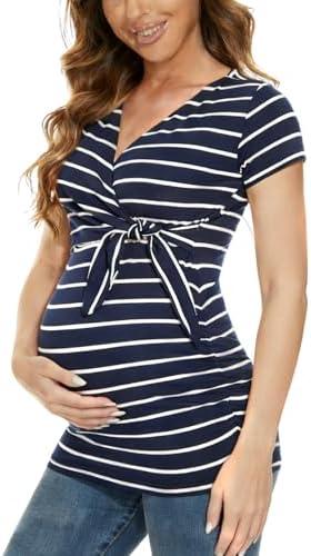 Glampunch Women's Maternity Shirts Short & Long Sleeve Tie Front Wrap Maternity Tops, L Glampunch Women's Maternity Shirts Short & Long Sleeve Tie Front Wrap Maternity Tops, L