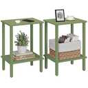 TUTOTAK End Table, Set of 2, Side Table, Nightstand, 2-Tier Storage Shelf, Sofa Table for Small Space, Living Room, Bed Room, Olive Green TB01BOG035