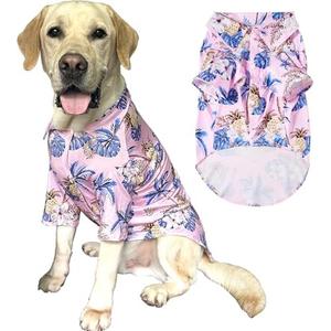Dog Hawaii Shirt Coconut Tree Prints Polo T-Shirts Breathable Cool Beach Style Summer Dog Clothes for Medium Large Dog Boys Girls Shirt (Large,Pink)