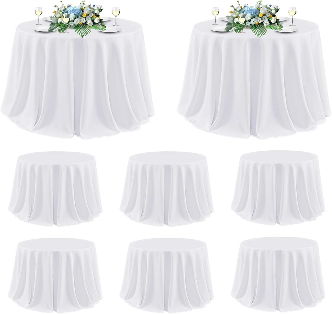 sancua 120 Inch Round Tablecloth White, 8 Pack - Circle Polyester Fabric Table Cloth for Wedding Party Reception Banquet Birthday, Washable Formal Table Cover (Fit 48-96 Inch Tables)